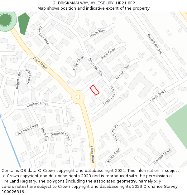 2, BRISKMAN WAY, AYLESBURY, HP21 8FP: Location map and indicative extent of plot