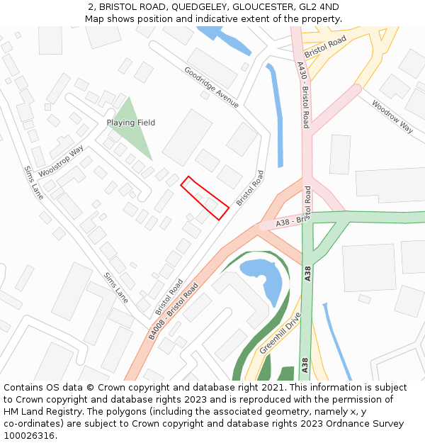 2, BRISTOL ROAD, QUEDGELEY, GLOUCESTER, GL2 4ND: Location map and indicative extent of plot