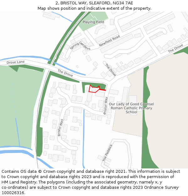 2, BRISTOL WAY, SLEAFORD, NG34 7AE: Location map and indicative extent of plot