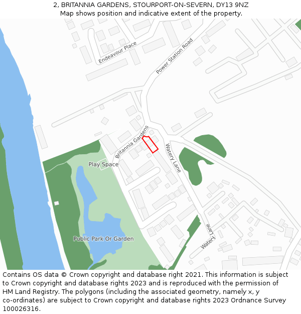 2, BRITANNIA GARDENS, STOURPORT-ON-SEVERN, DY13 9NZ: Location map and indicative extent of plot