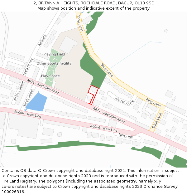 2, BRITANNIA HEIGHTS, ROCHDALE ROAD, BACUP, OL13 9SD: Location map and indicative extent of plot