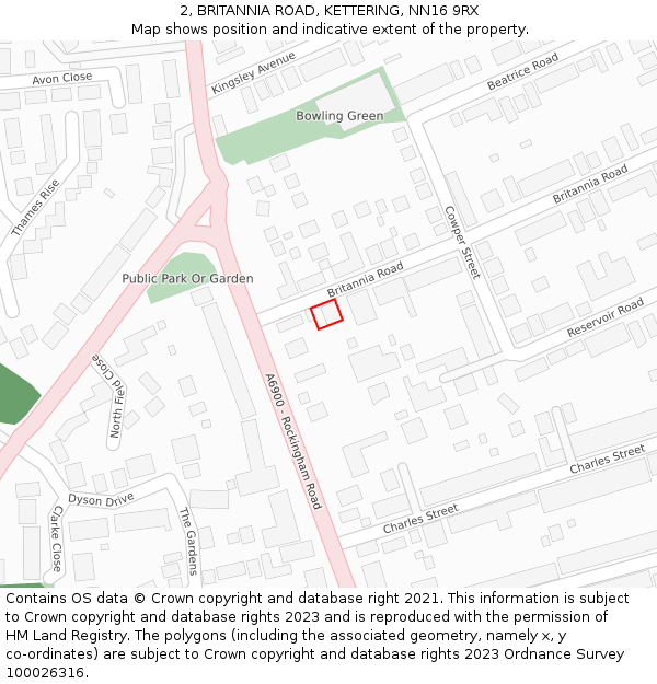 2, BRITANNIA ROAD, KETTERING, NN16 9RX: Location map and indicative extent of plot