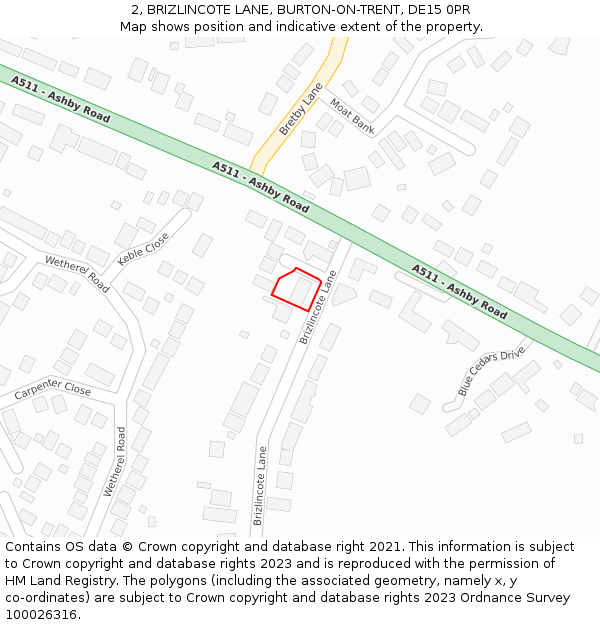 2, BRIZLINCOTE LANE, BURTON-ON-TRENT, DE15 0PR: Location map and indicative extent of plot