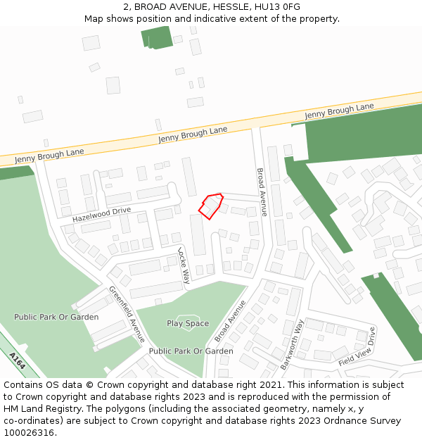 2, BROAD AVENUE, HESSLE, HU13 0FG: Location map and indicative extent of plot