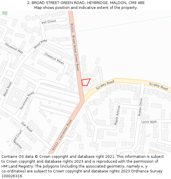 2, BROAD STREET GREEN ROAD, HEYBRIDGE, MALDON, CM9 4BE: Location map and indicative extent of plot