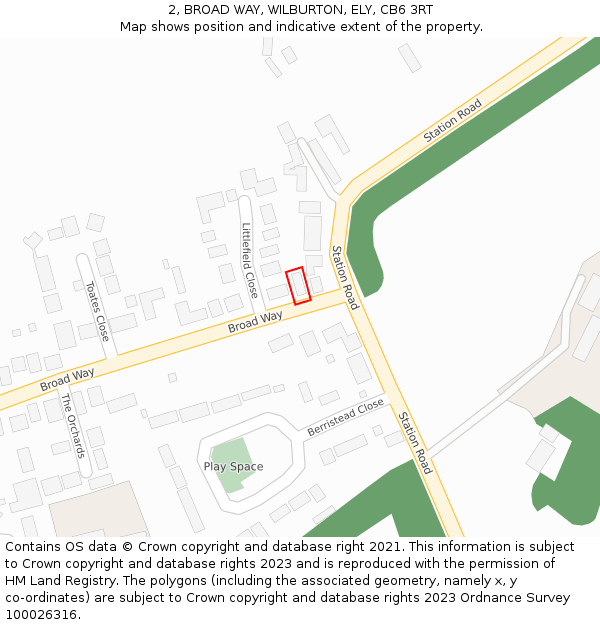 2, BROAD WAY, WILBURTON, ELY, CB6 3RT: Location map and indicative extent of plot