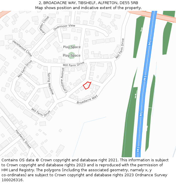 2, BROADACRE WAY, TIBSHELF, ALFRETON, DE55 5RB: Location map and indicative extent of plot