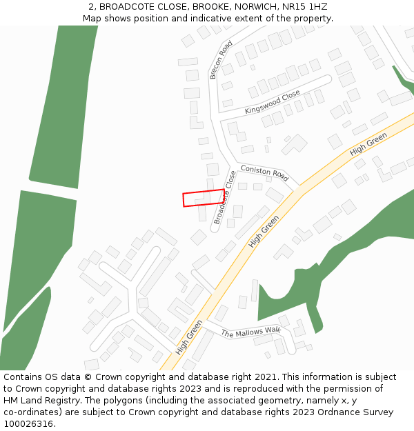 2, BROADCOTE CLOSE, BROOKE, NORWICH, NR15 1HZ: Location map and indicative extent of plot