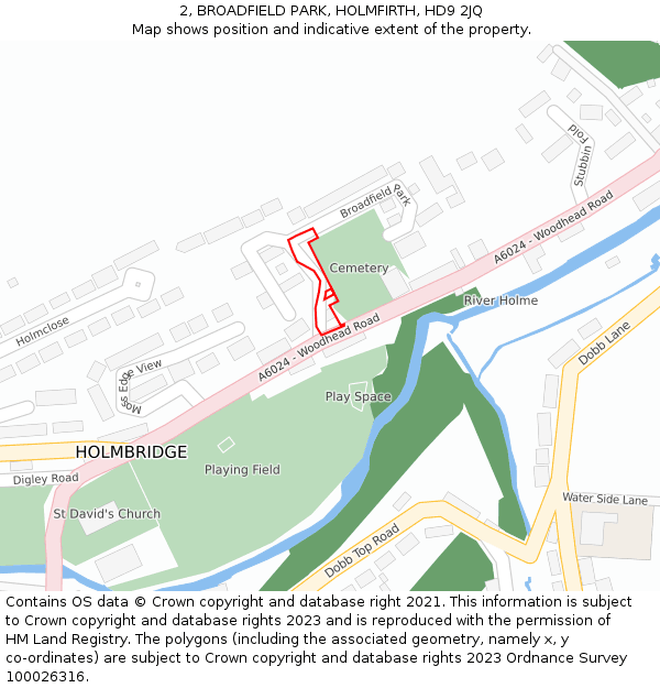2, BROADFIELD PARK, HOLMFIRTH, HD9 2JQ: Location map and indicative extent of plot