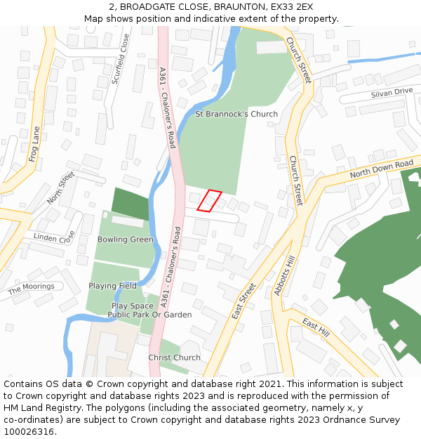 2, BROADGATE CLOSE, BRAUNTON, EX33 2EX: Location map and indicative extent of plot