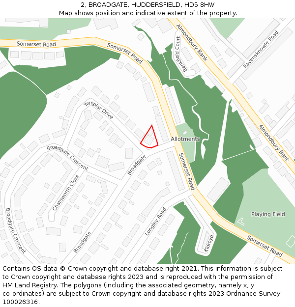 2, BROADGATE, HUDDERSFIELD, HD5 8HW: Location map and indicative extent of plot