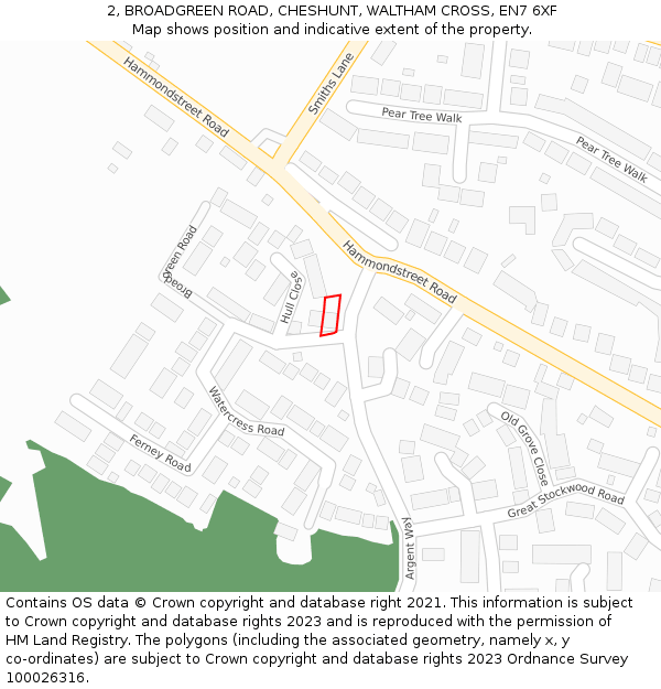 2, BROADGREEN ROAD, CHESHUNT, WALTHAM CROSS, EN7 6XF: Location map and indicative extent of plot
