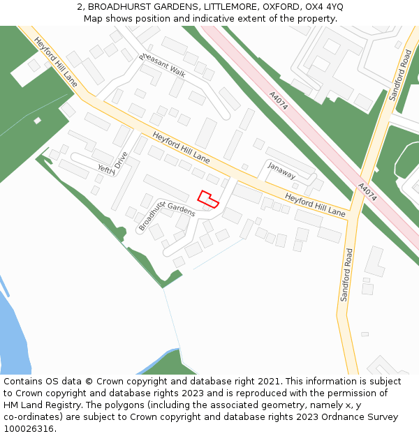 2, BROADHURST GARDENS, LITTLEMORE, OXFORD, OX4 4YQ: Location map and indicative extent of plot