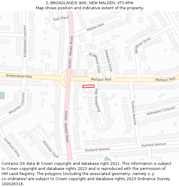 2, BROADLANDS WAY, NEW MALDEN, KT3 6PW: Location map and indicative extent of plot