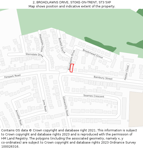 2, BROADLAWNS DRIVE, STOKE-ON-TRENT, ST3 5XP: Location map and indicative extent of plot