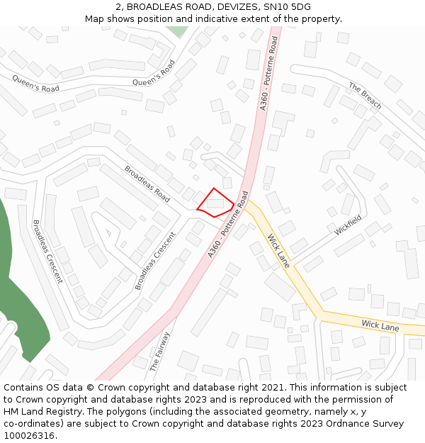 2, BROADLEAS ROAD, DEVIZES, SN10 5DG: Location map and indicative extent of plot