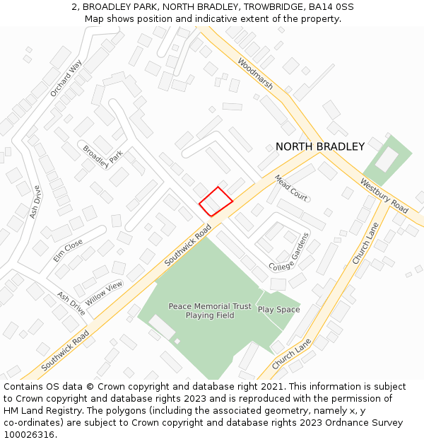 2, BROADLEY PARK, NORTH BRADLEY, TROWBRIDGE, BA14 0SS: Location map and indicative extent of plot