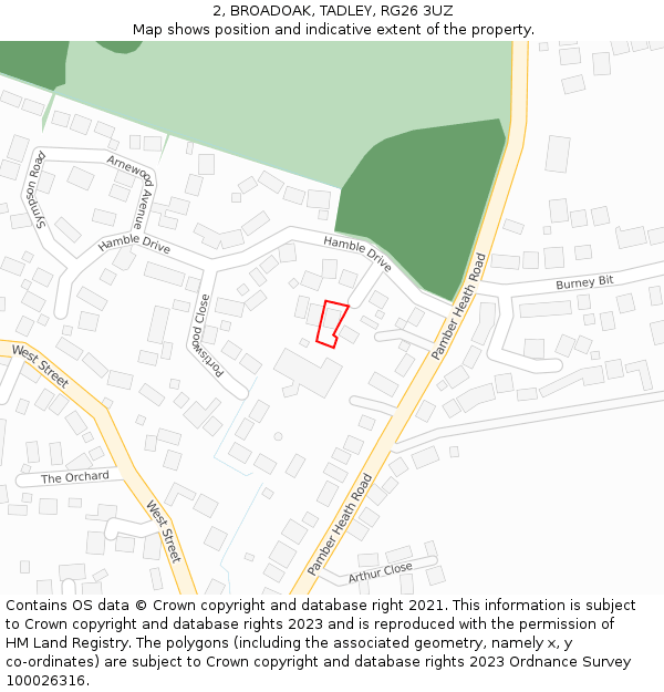 2, BROADOAK, TADLEY, RG26 3UZ: Location map and indicative extent of plot