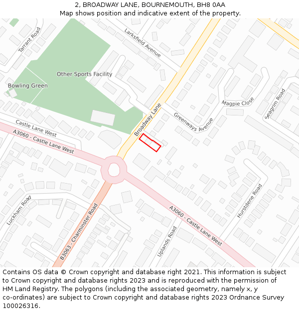 2, BROADWAY LANE, BOURNEMOUTH, BH8 0AA: Location map and indicative extent of plot