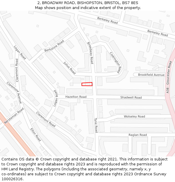 2, BROADWAY ROAD, BISHOPSTON, BRISTOL, BS7 8ES: Location map and indicative extent of plot