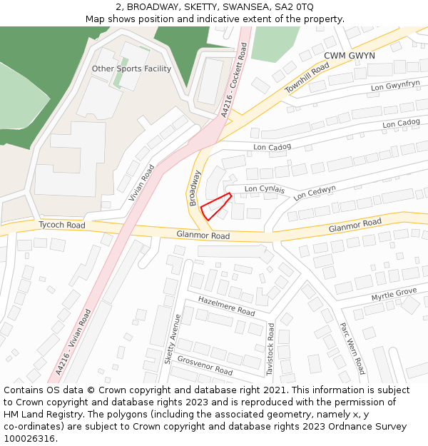 2, BROADWAY, SKETTY, SWANSEA, SA2 0TQ: Location map and indicative extent of plot