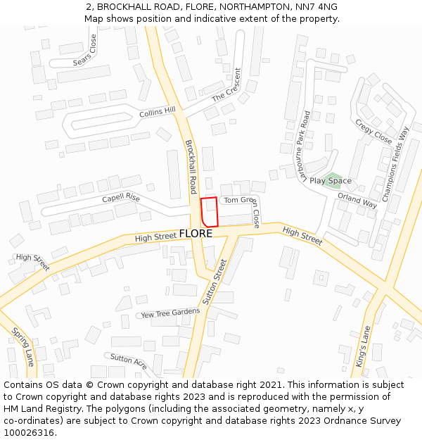 2, BROCKHALL ROAD, FLORE, NORTHAMPTON, NN7 4NG: Location map and indicative extent of plot