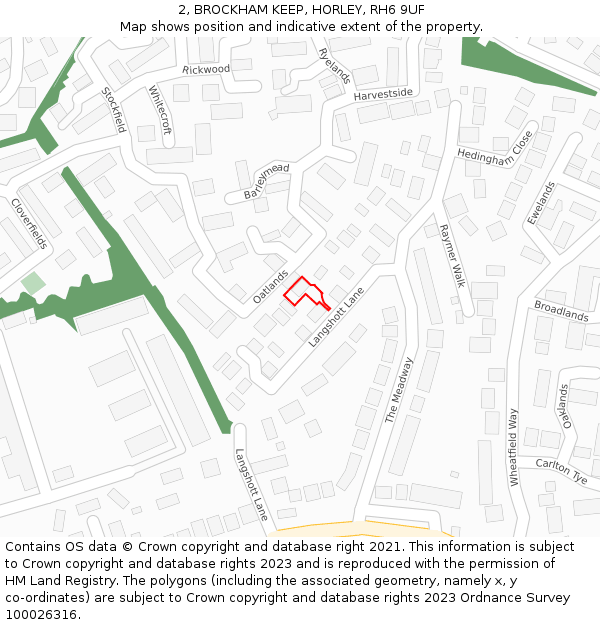 2, BROCKHAM KEEP, HORLEY, RH6 9UF: Location map and indicative extent of plot