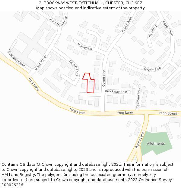 2, BROCKWAY WEST, TATTENHALL, CHESTER, CH3 9EZ: Location map and indicative extent of plot