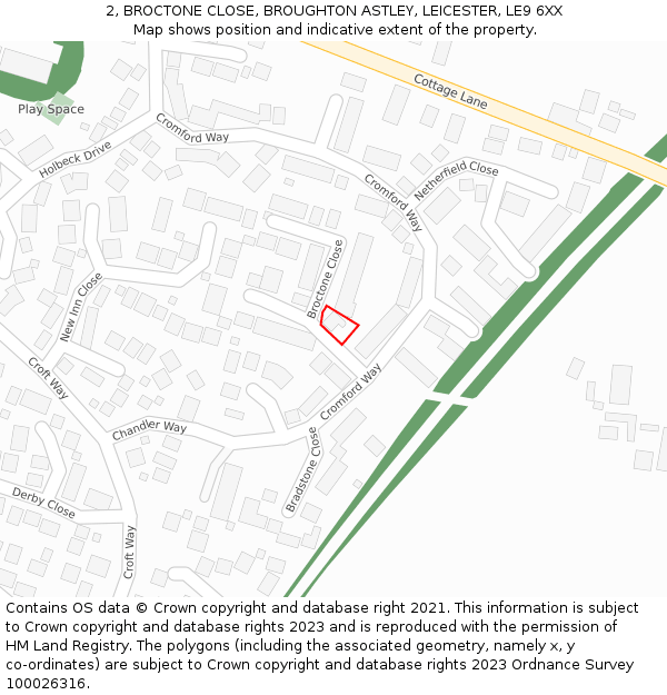 2, BROCTONE CLOSE, BROUGHTON ASTLEY, LEICESTER, LE9 6XX: Location map and indicative extent of plot