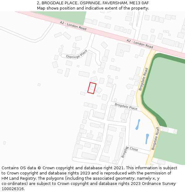 2, BROGDALE PLACE, OSPRINGE, FAVERSHAM, ME13 0AF: Location map and indicative extent of plot