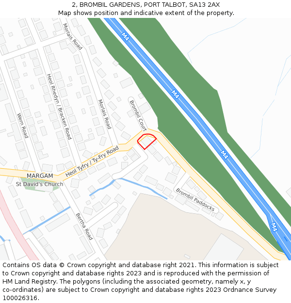 2, BROMBIL GARDENS, PORT TALBOT, SA13 2AX: Location map and indicative extent of plot