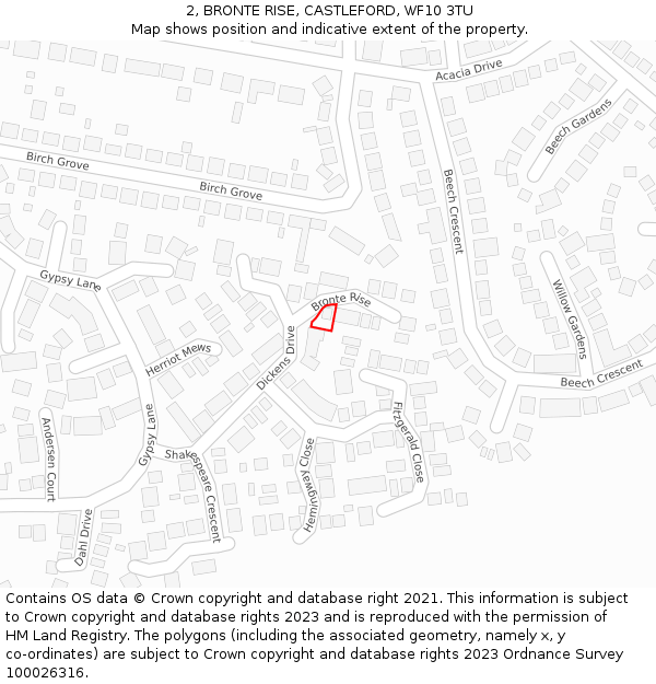 2, BRONTE RISE, CASTLEFORD, WF10 3TU: Location map and indicative extent of plot