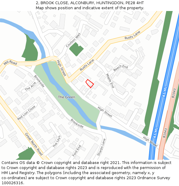 2, BROOK CLOSE, ALCONBURY, HUNTINGDON, PE28 4HT: Location map and indicative extent of plot