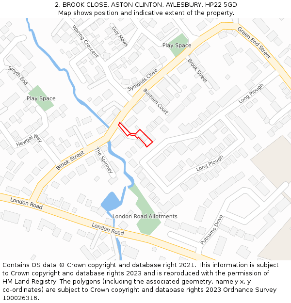 2, BROOK CLOSE, ASTON CLINTON, AYLESBURY, HP22 5GD: Location map and indicative extent of plot