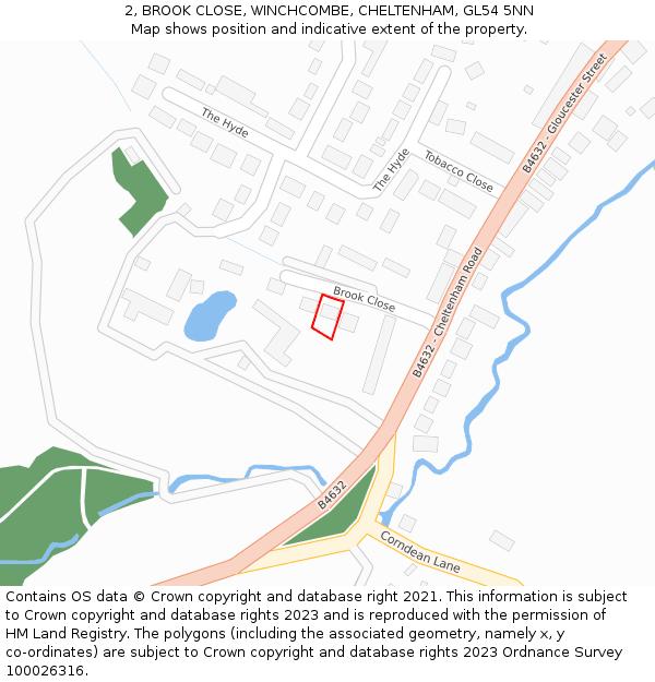 2, BROOK CLOSE, WINCHCOMBE, CHELTENHAM, GL54 5NN: Location map and indicative extent of plot