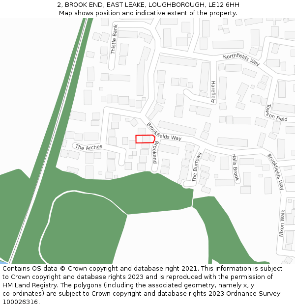 2, BROOK END, EAST LEAKE, LOUGHBOROUGH, LE12 6HH: Location map and indicative extent of plot