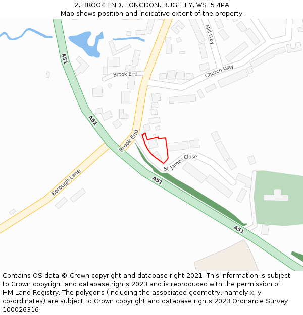 2, BROOK END, LONGDON, RUGELEY, WS15 4PA: Location map and indicative extent of plot
