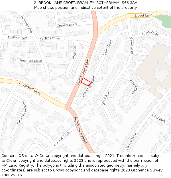 2, BROOK LANE CROFT, BRAMLEY, ROTHERHAM, S66 3AA: Location map and indicative extent of plot