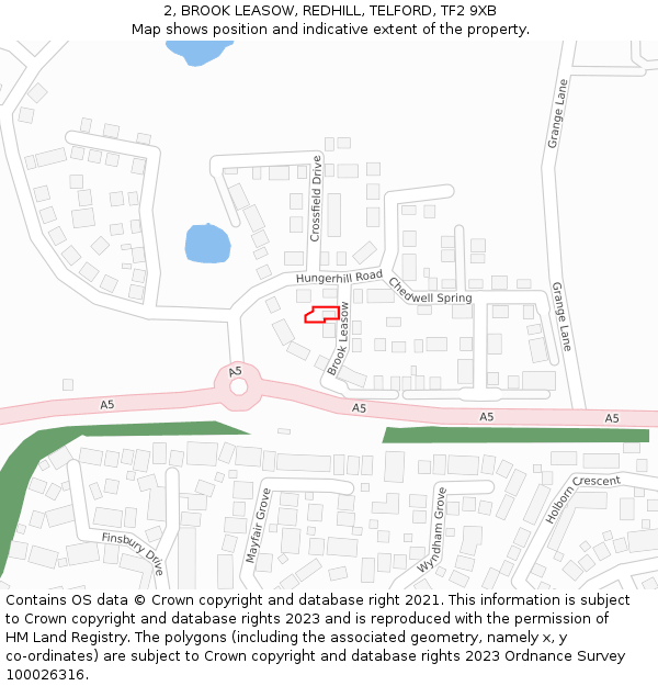2, BROOK LEASOW, REDHILL, TELFORD, TF2 9XB: Location map and indicative extent of plot