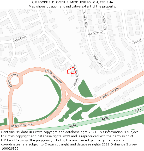 2, BROOKFIELD AVENUE, MIDDLESBROUGH, TS5 8HA: Location map and indicative extent of plot