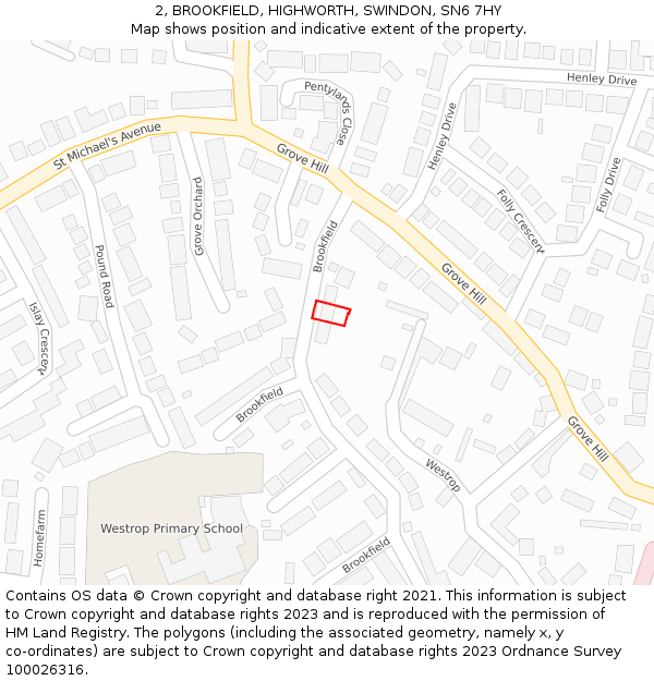 2, BROOKFIELD, HIGHWORTH, SWINDON, SN6 7HY: Location map and indicative extent of plot