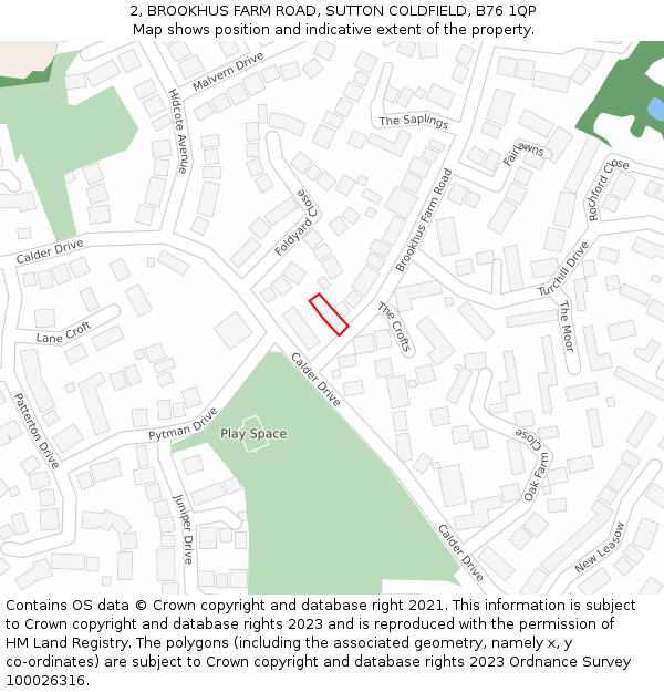 2, BROOKHUS FARM ROAD, SUTTON COLDFIELD, B76 1QP: Location map and indicative extent of plot