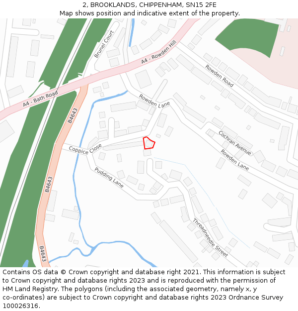 2, BROOKLANDS, CHIPPENHAM, SN15 2FE: Location map and indicative extent of plot