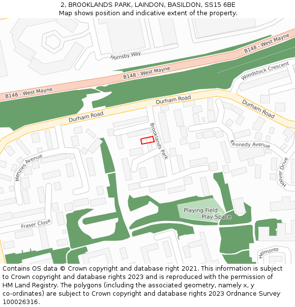 2, BROOKLANDS PARK, LAINDON, BASILDON, SS15 6BE: Location map and indicative extent of plot