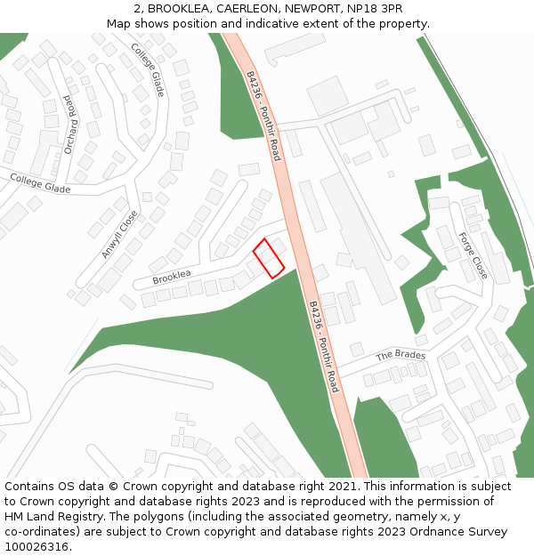 2, BROOKLEA, CAERLEON, NEWPORT, NP18 3PR: Location map and indicative extent of plot