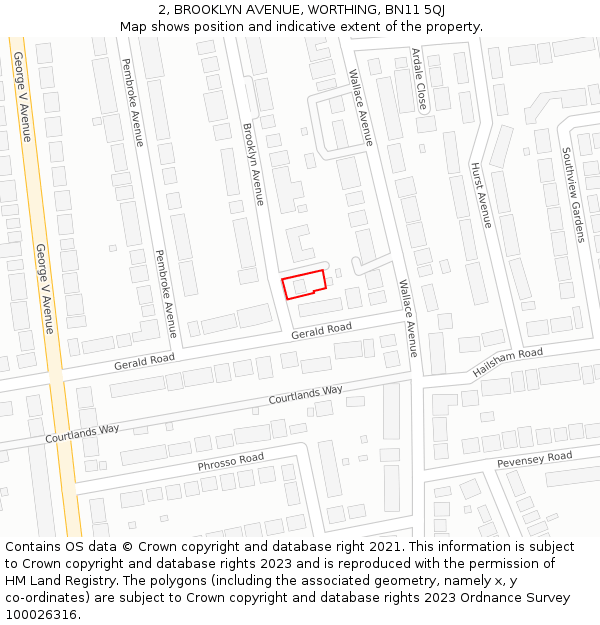 2, BROOKLYN AVENUE, WORTHING, BN11 5QJ: Location map and indicative extent of plot