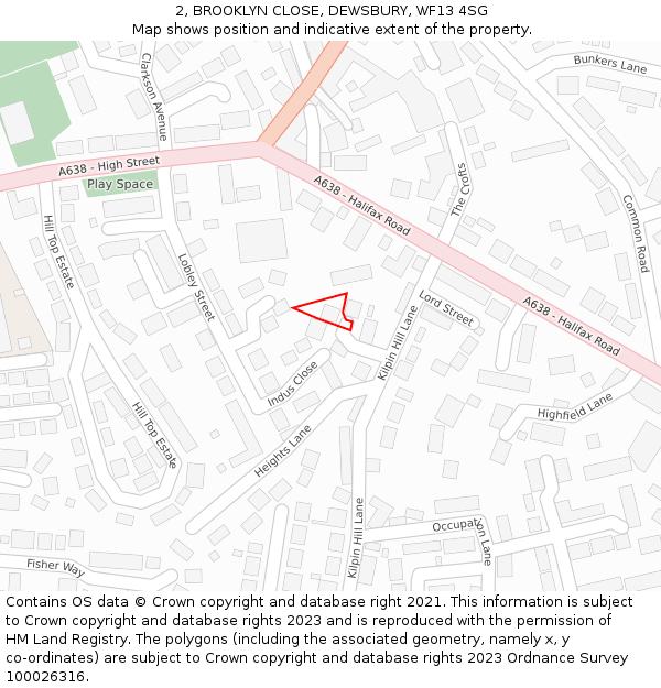 2, BROOKLYN CLOSE, DEWSBURY, WF13 4SG: Location map and indicative extent of plot
