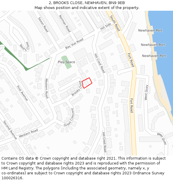 2, BROOKS CLOSE, NEWHAVEN, BN9 9EB: Location map and indicative extent of plot