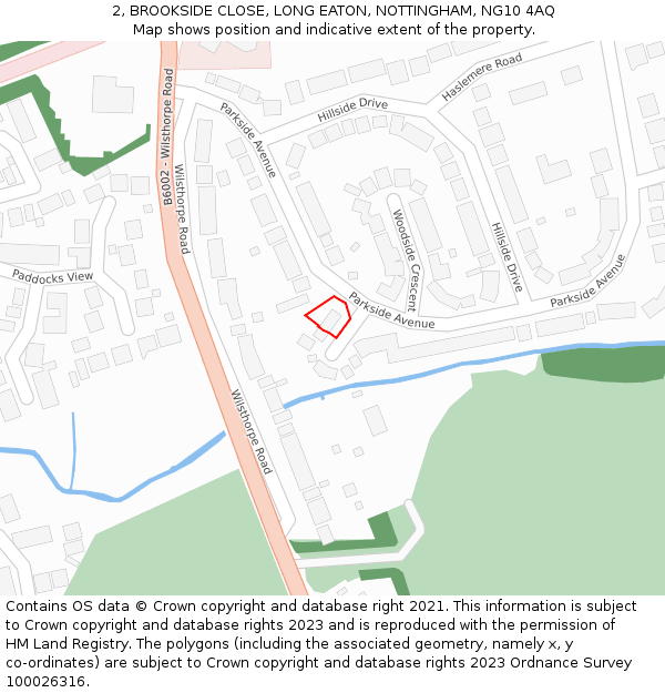 2, BROOKSIDE CLOSE, LONG EATON, NOTTINGHAM, NG10 4AQ: Location map and indicative extent of plot