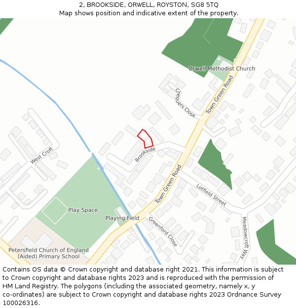 2, BROOKSIDE, ORWELL, ROYSTON, SG8 5TQ: Location map and indicative extent of plot